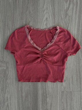 SHEIN Women's Pink and Red Crop-top